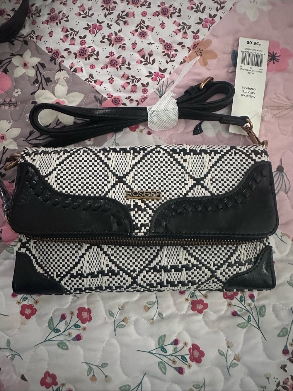 Black & White Woven Crossbody Bag
